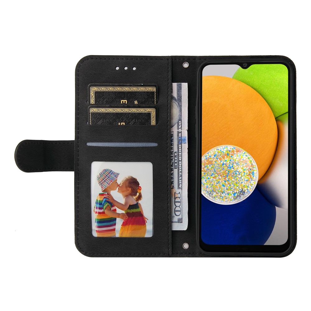 PU Leather + TPU Cover Tree Pattern Metal Button Stand Wallet Phone Case with Strap for Samsung Galaxy A03 (Global Version) (164.2x75.9x9.1mm) - Black-6