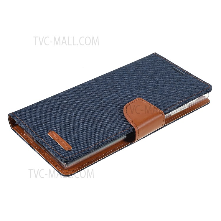MERCURY GOOSPERY Anti-scratch PU Leather Phone Case Canvas Texture Stand Wallet Protector Cover for Samsung Galaxy S22 Ultra 5G - Dark Blue-4