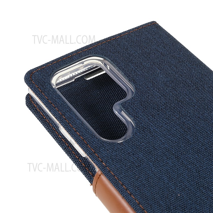 MERCURY GOOSPERY Anti-scratch PU Leather Phone Case Canvas Texture Stand Wallet Protector Cover for Samsung Galaxy S22 Ultra 5G - Dark Blue-6