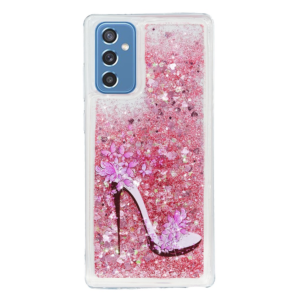 TPU Clear Cover Pattern Printing Moving Powder Quicksand Glitter Bling Phone Case for Samsung Galaxy M52 5G - High Heel-2