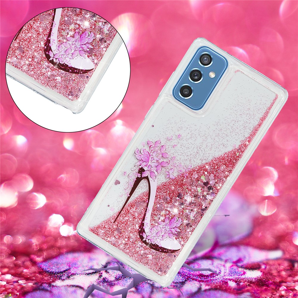 TPU Clear Cover Pattern Printing Moving Powder Quicksand Glitter Bling Phone Case for Samsung Galaxy M52 5G - High Heel-3