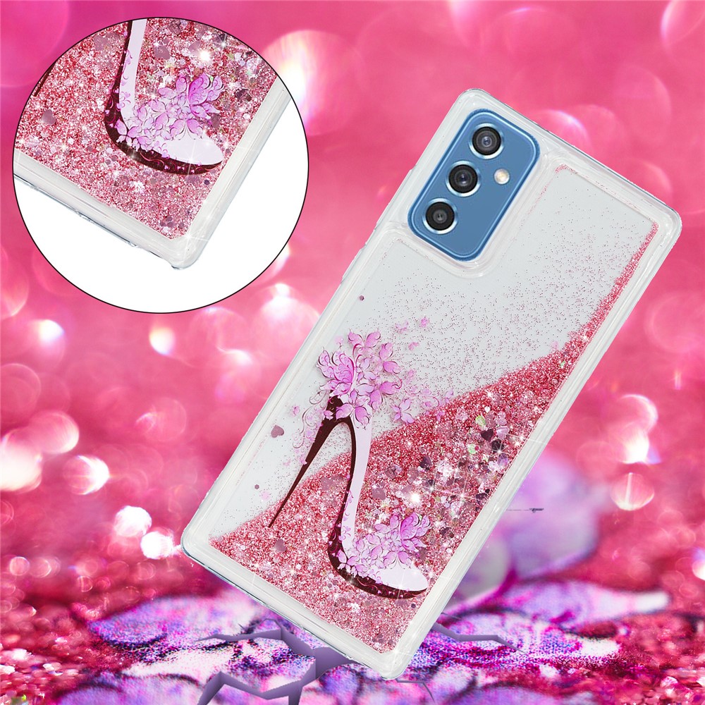 TPU Pattern Clear Pattern Padring Powder Powder e Glitter Bling Telefone Para Samsung Galaxy M52 5G - Salto Alto