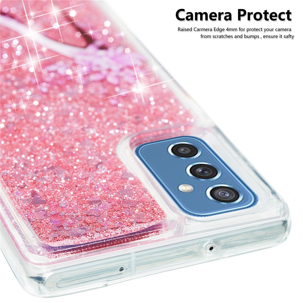 TPU Clear Cover Pattern Printing Moving Powder Quicksand Glitter Bling Phone Case for Samsung Galaxy M52 5G - High Heel-4
