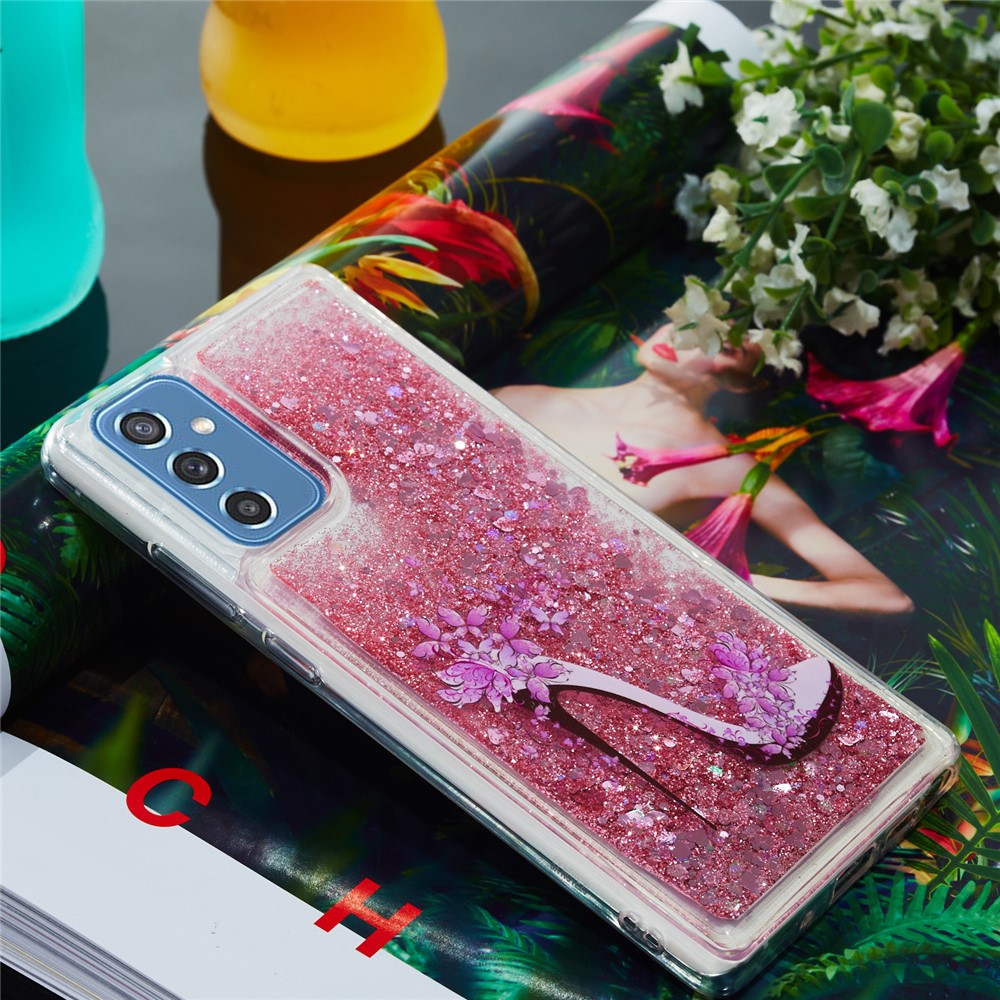 TPU Clear Cover Pattern Printing Moving Powder Quicksand Glitter Bling Phone Case for Samsung Galaxy M52 5G - High Heel-6