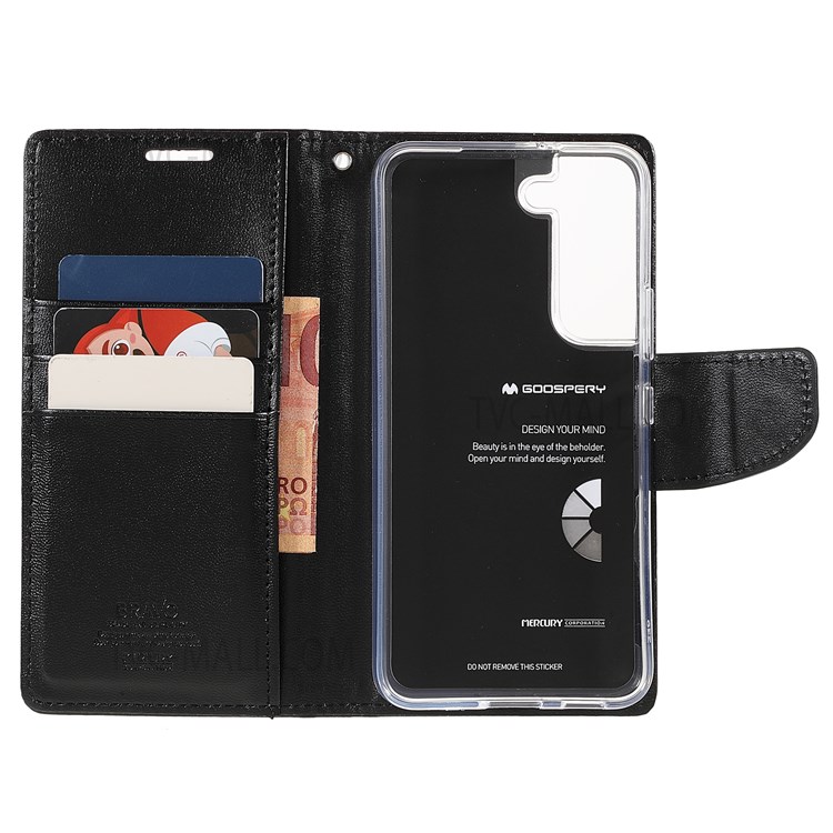MERCURY GOOSPERY Bravo Diary Leather Phone Cover Phone Protection Case with Wallet Supporting Stand for Samsung Galaxy S22+ 5G - Black-7