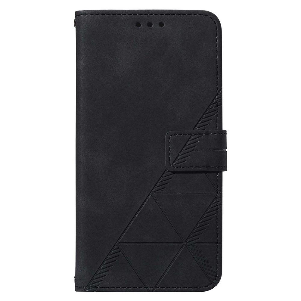 PU Leather Wallet Case Stand Lines Imprinted Flip Protective Cover with Strap for Samsung Galaxy S22 Plus - Black-2