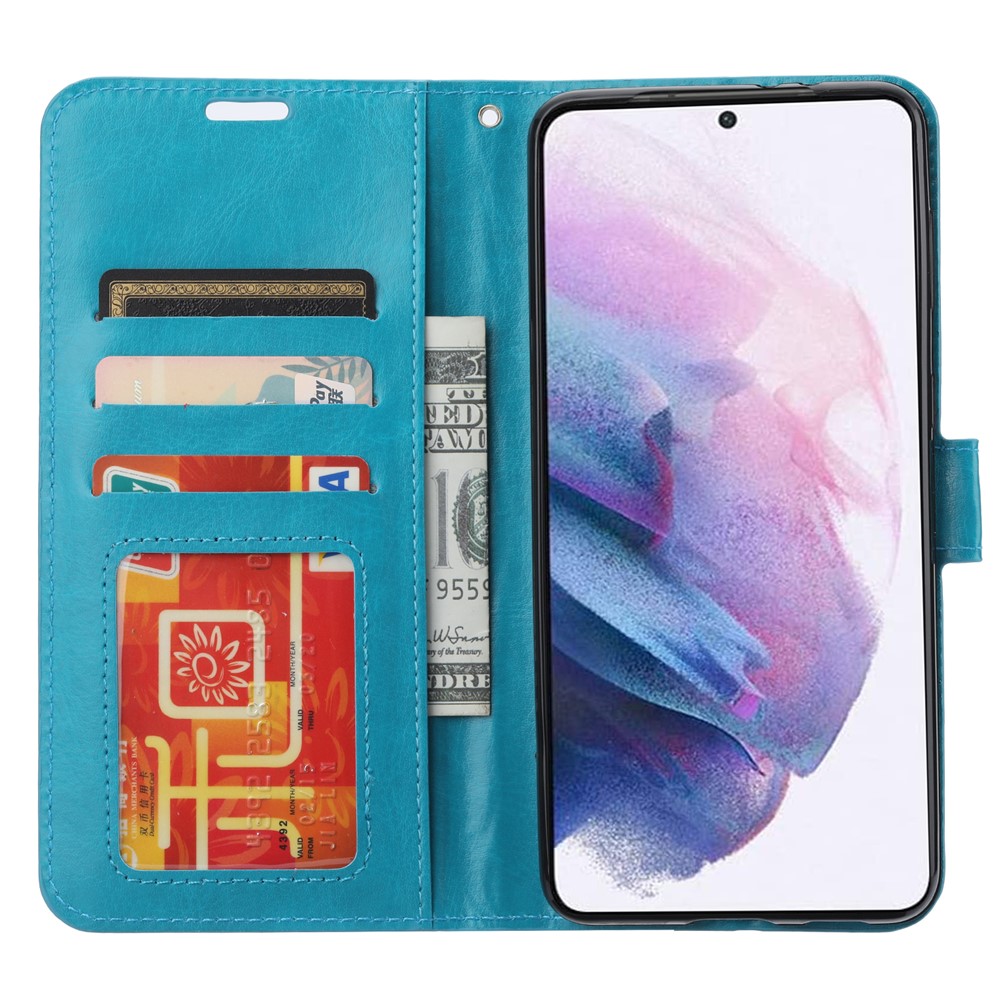 Crazy Horse Texture Magnetic Clasp PU Leather Stand Wallet Phone Case Shell for Samsung Galaxy S22+ 5G - Baby Blue-4
