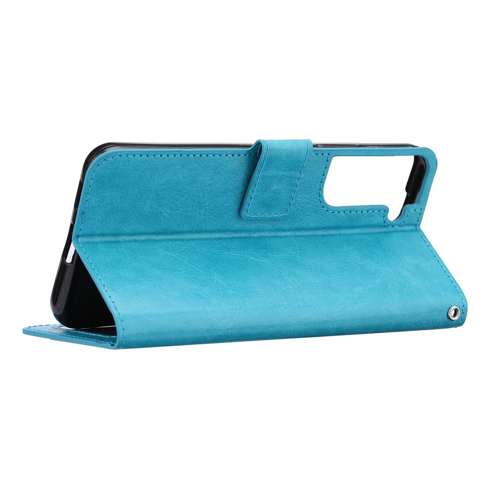 Crazy Horse Texture Magnetic Clasp PU Leather Stand Wallet Phone Case Shell for Samsung Galaxy S22+ 5G - Baby Blue-6