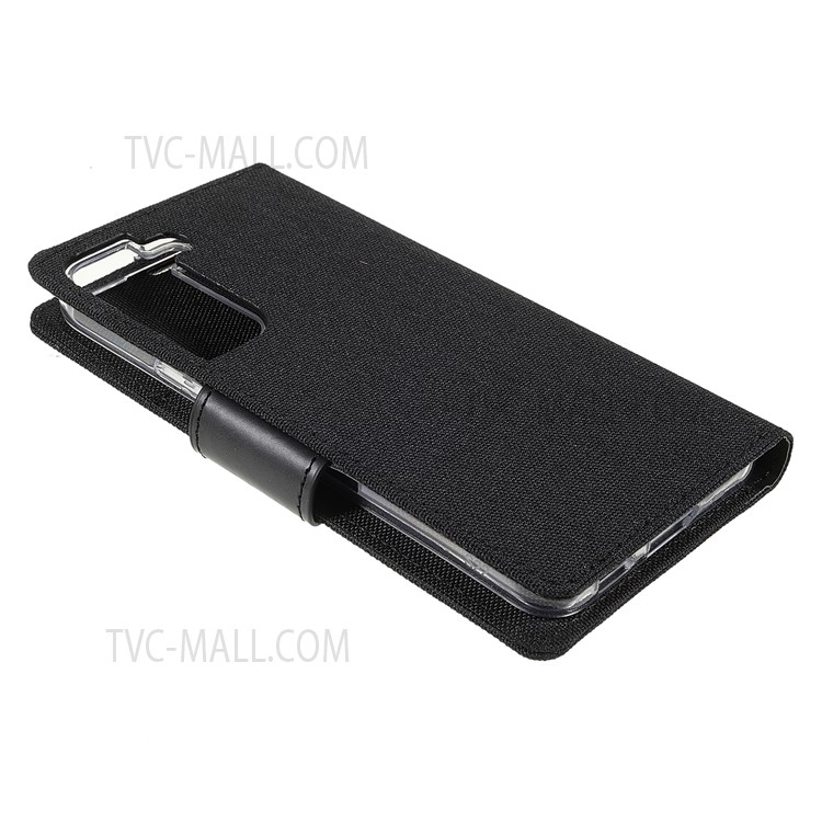 MERCURY GOOSPERY PU Leather Phone Case Canvas Texture Stand Wallet Protector Cover for Samsung Galaxy S22 - Black-5