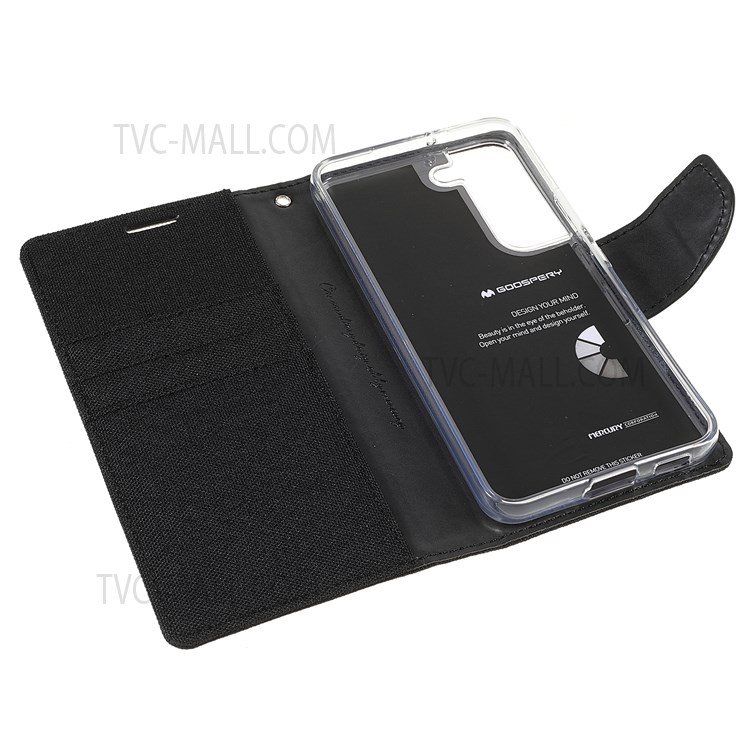MERCURY GOOSPERY PU Leather Phone Case Canvas Texture Stand Wallet Protector Cover for Samsung Galaxy S22 - Black-7