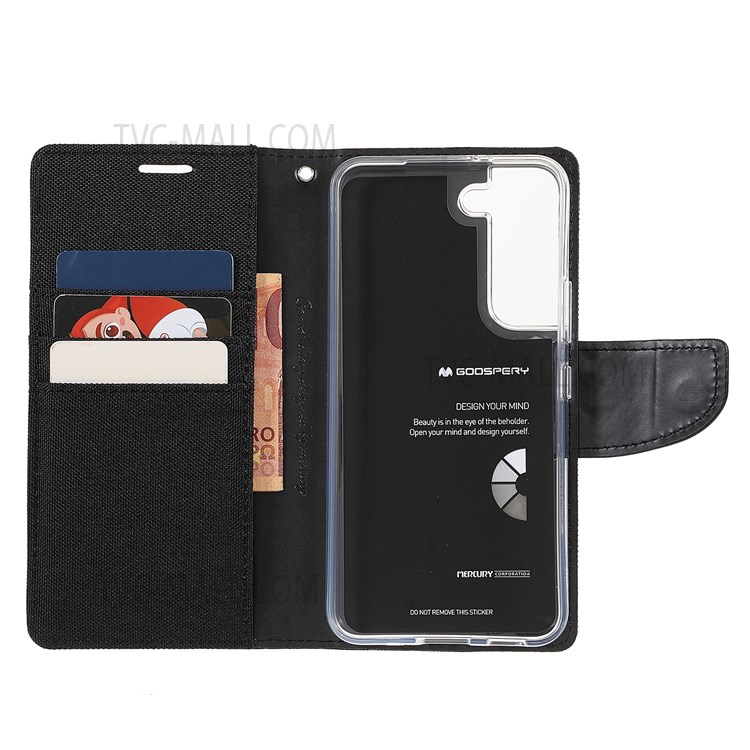 MERCURY GOOSPERY PU Leather Phone Case Canvas Texture Stand Wallet Protector Cover for Samsung Galaxy S22 - Black-8