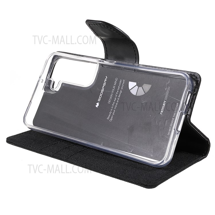 MERCURY GOOSPERY PU Leather Phone Case Canvas Texture Stand Wallet Protector Cover for Samsung Galaxy S22 - Black-9