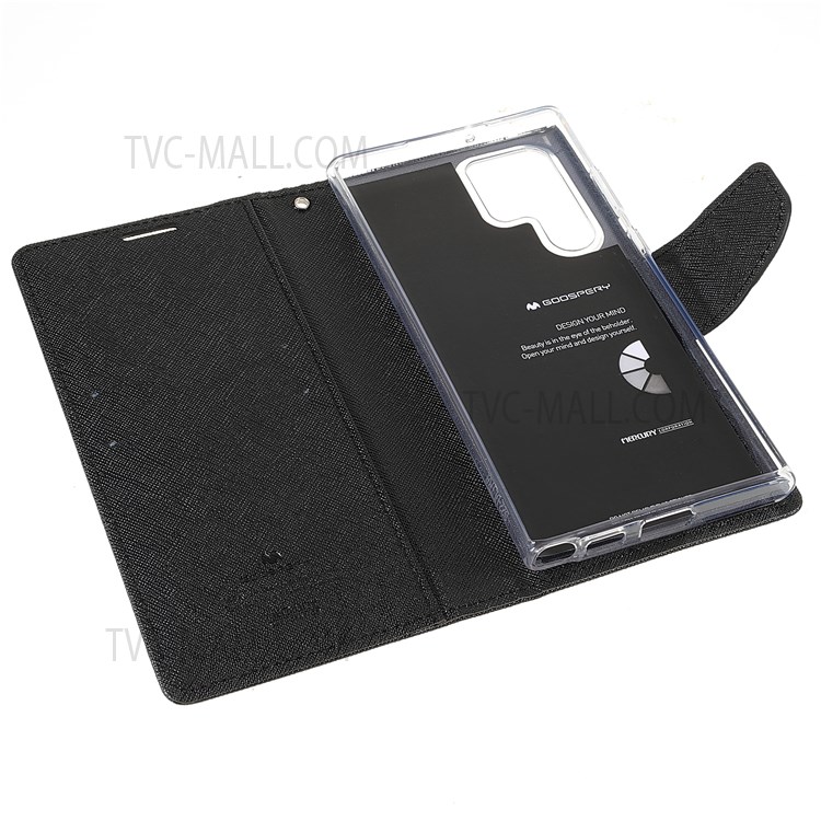 MERCURY GOOSPERY Splicing Color Anti-fall Wallet Stand Design Leather Shell Case for Samsung Galaxy S22 Ultra 5G - Black-6