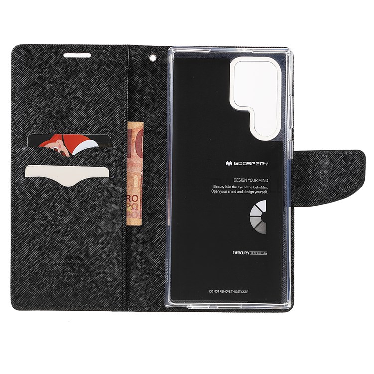 MERCURY GOOSPERY Splicing Color Anti-fall Wallet Stand Design Leather Shell Case for Samsung Galaxy S22 Ultra 5G - Black-7