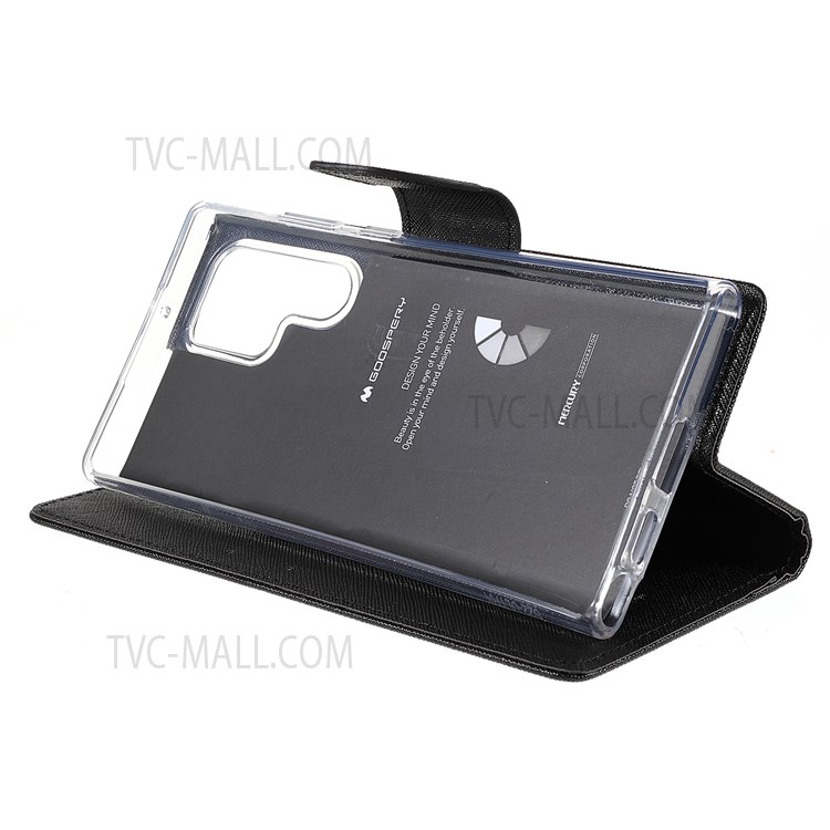 MERCURY GOOSPERY Splicing Color Anti-fall Wallet Stand Design Leather Shell Case for Samsung Galaxy S22 Ultra 5G - Black-8