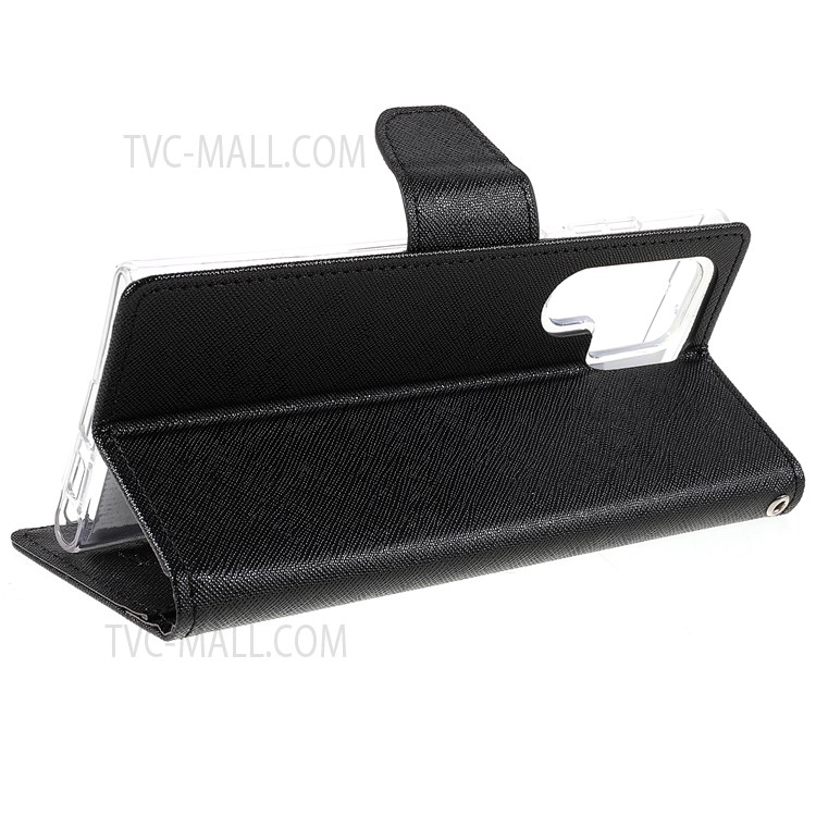 MERCURY GOOSPERY Splicing Color Anti-fall Wallet Stand Design Leather Shell Case for Samsung Galaxy S22 Ultra 5G - Black-9