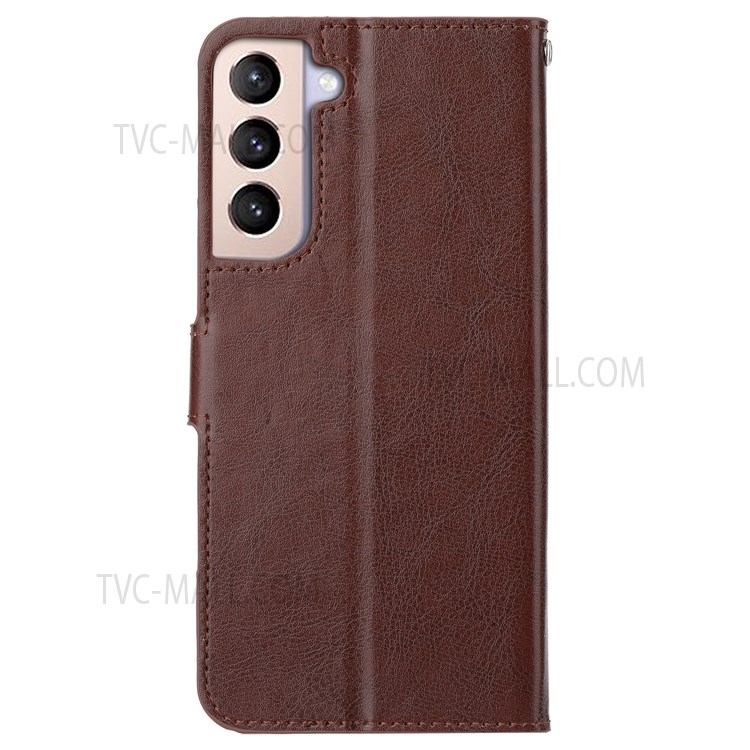 Drop-resistant Crazy Horse Texture PU Leather Cover Magnetic Clasp Stand Wallet Phone Case for Samsung Galaxy S22 5G - Brown-3