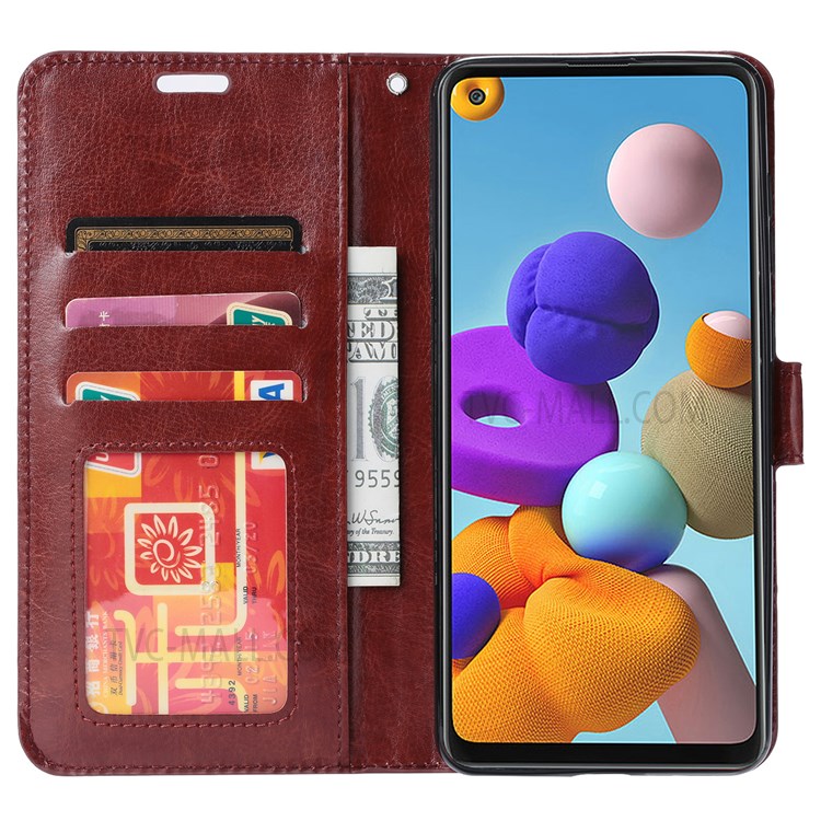 Drop-resistant Crazy Horse Texture PU Leather Cover Magnetic Clasp Stand Wallet Phone Case for Samsung Galaxy S22 5G - Brown-4