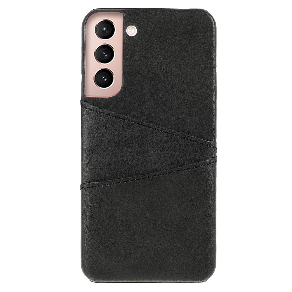 Protective Smartphone Case PU Leather Coated PC Back Phone Cover with 2 Card Slots for Samsung Galaxy S22+ 5G - Black-1