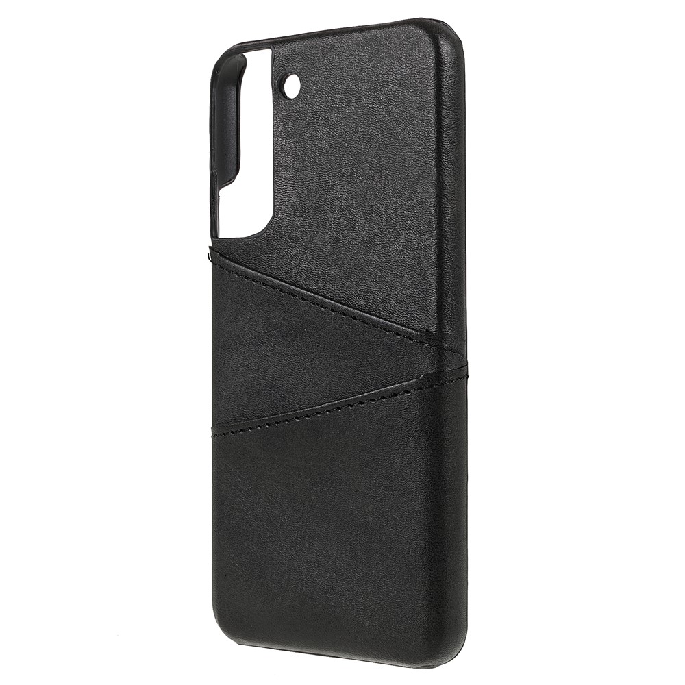 Anti-drop Phone Case PU Leather Coated PC Back Phone Cover with 2 Card Slots for Samsung Galaxy S22 5G - Black-3