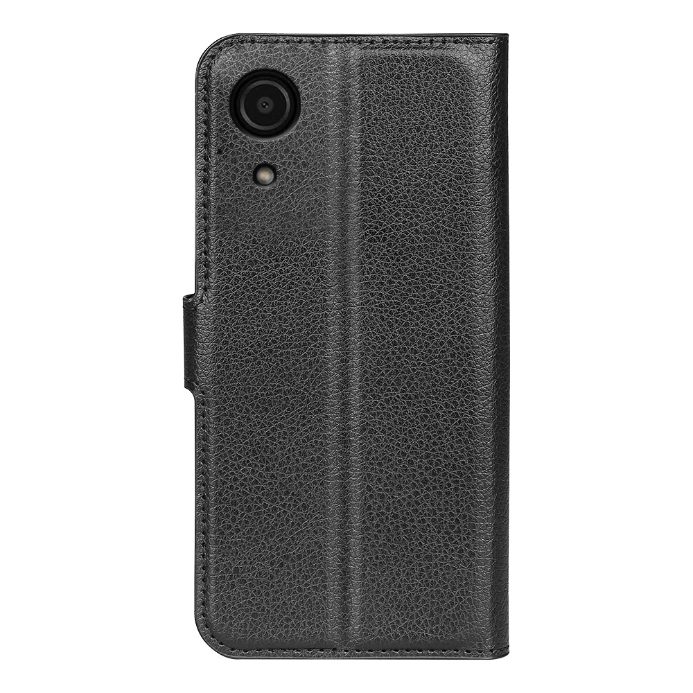 Case de Teléfono Móvil Con Cuero Con Cuero PU Resistente a Los Rasguños Litchi Texture Stand Willet Flip Cover de Teléfono Protector Para Samsung Galaxy A03 Core - Negro