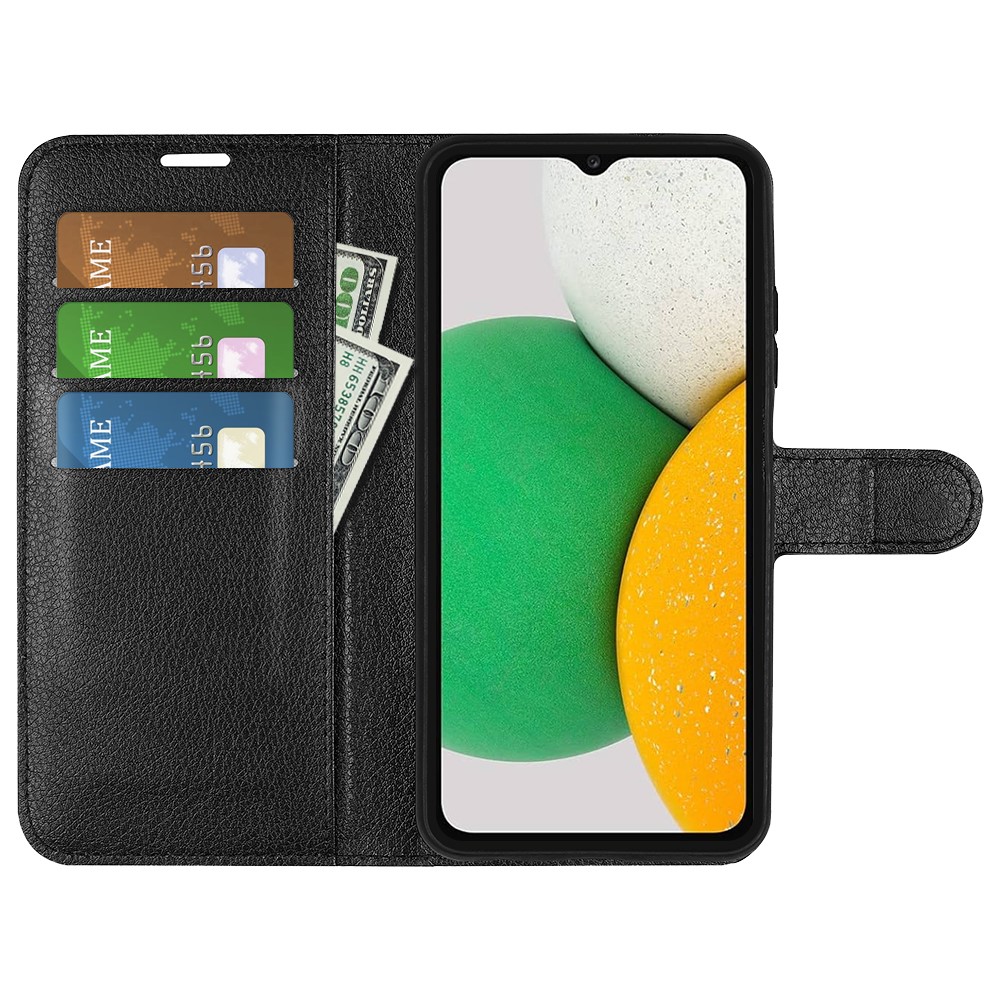Scratch-resistant PU Leather Coated TPU Mobile Phone Case Litchi Texture Stand Wallet Flip Protective Phone Cover for Samsung Galaxy A03 Core - Black-2