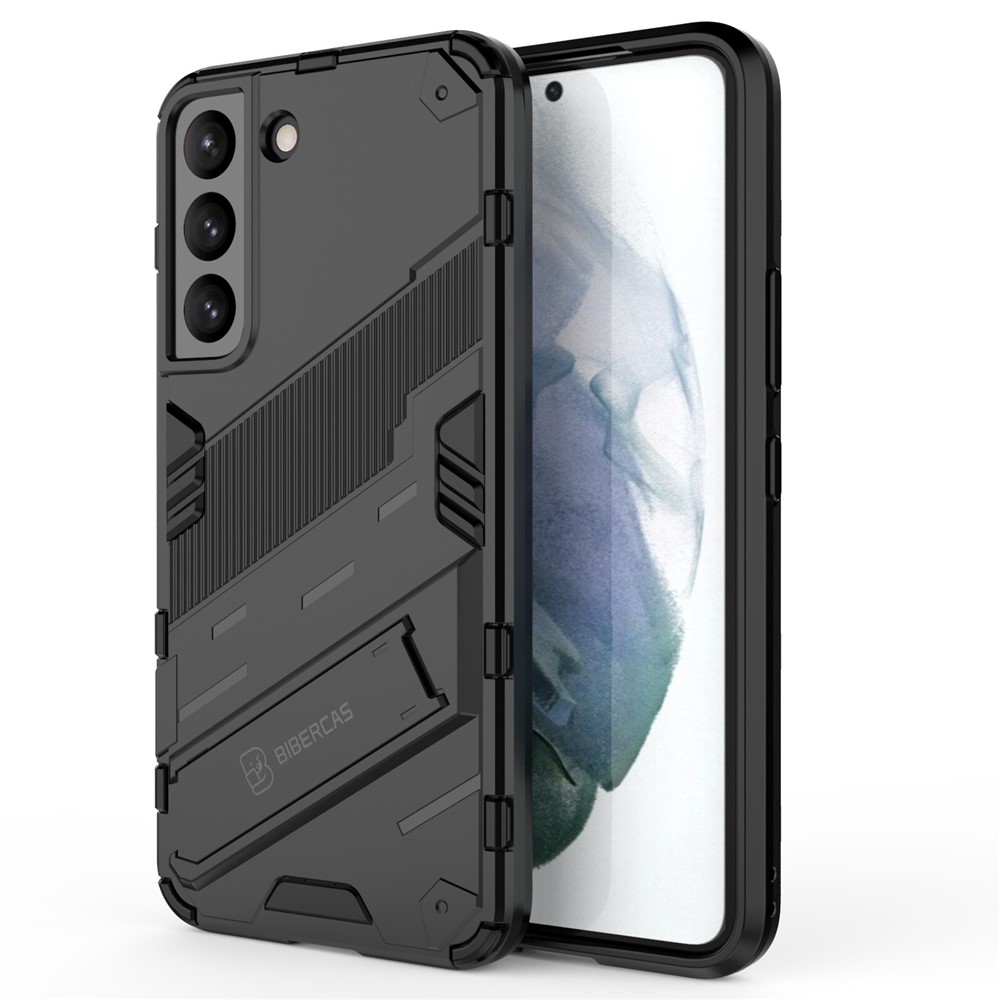 Kickstand Design Flexible TPU + Hard PC Back Phone Cover Anti-Scratch Cellphone Case for Samsung Galaxy S22 5G - Black-2