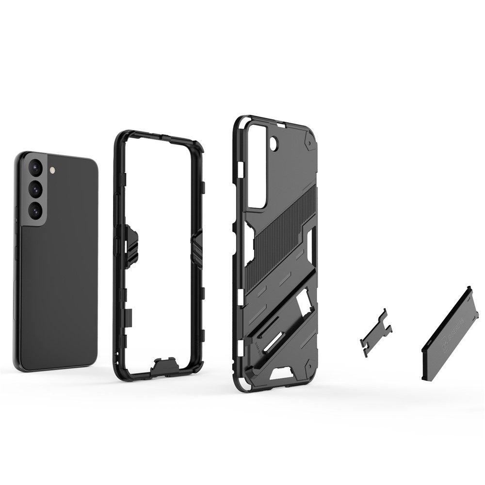 Kickstand Design Flexible TPU + Hard PC Back Phone Cover Anti-Scratch Cellphone Case for Samsung Galaxy S22 5G - Black-5