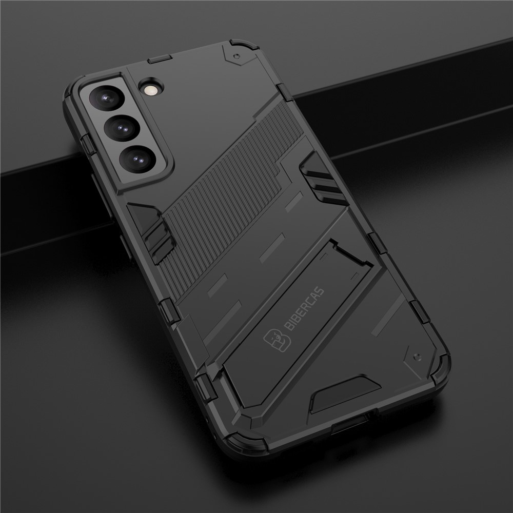 Kickstand Design Flexible TPU + Hard PC Back Phone Cover Anti-Scratch Cellphone Case for Samsung Galaxy S22 5G - Black-8