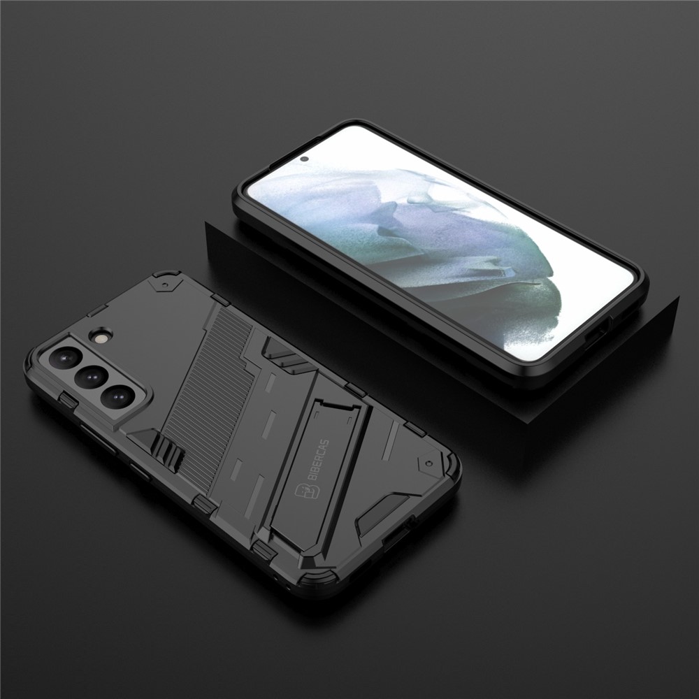 Kickstand Design Flexible TPU + Hard PC Back Phone Cover Anti-Scratch Cellphone Case for Samsung Galaxy S22 5G - Black-9