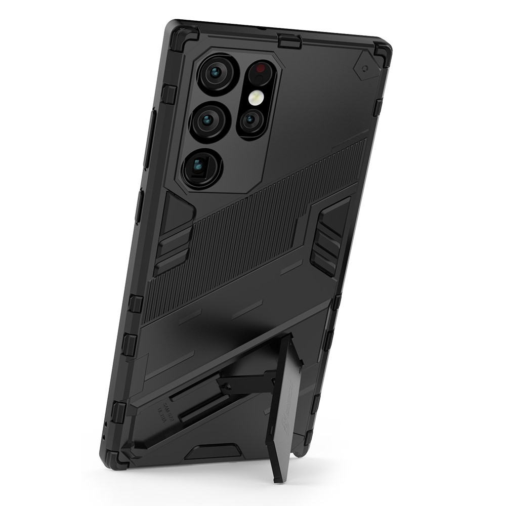 Shockproof TPU + PC Phone Back Cover Cellphone Case with Kickstand for Samsung Galaxy S22 Ultra 5G - Black-3