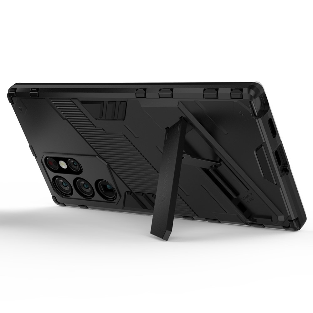 Shockproof TPU + PC Phone Back Cover Cellphone Case with Kickstand for Samsung Galaxy S22 Ultra 5G - Black-4