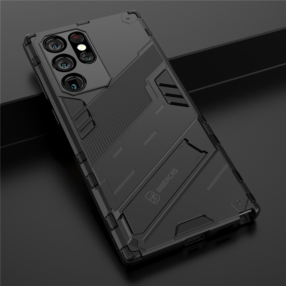 Shockproof TPU + PC Phone Back Cover Cellphone Case with Kickstand for Samsung Galaxy S22 Ultra 5G - Black-7