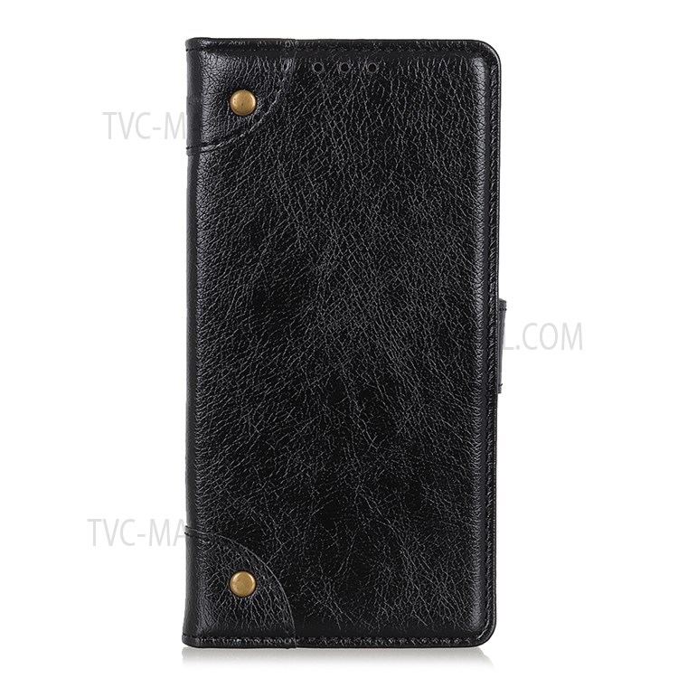 Nappa Texture Brass Button Decor PU Leather Phone Case Book Style Flip Stand Wallet Protective Cover for Samsung Galaxy A03 Core - Black-2