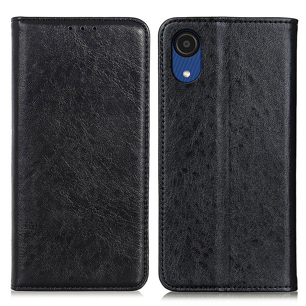 Magnetic Absorption Crazy Horse Texture PU Leather Case Flip Folio Wallet Phone Cover with Stand Feature for Samsung Galaxy A03 Core - Black-1