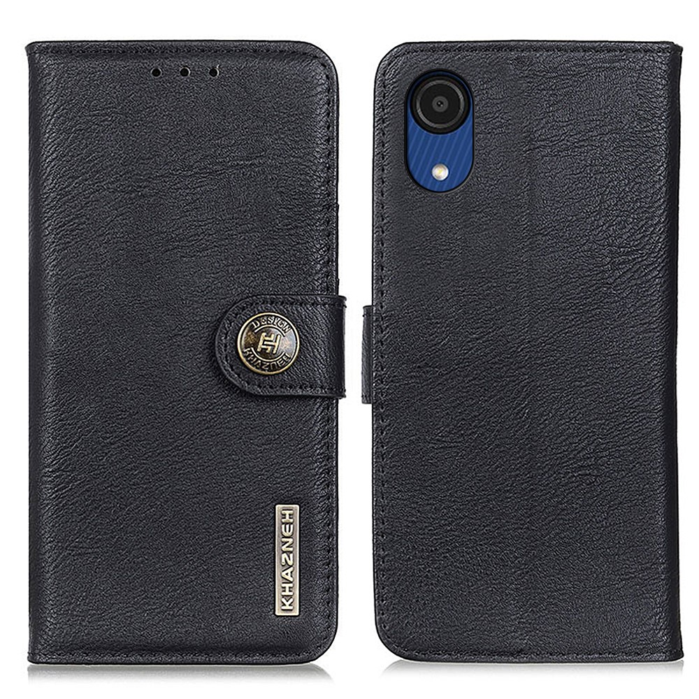 KHAZNEH Textured PU Leather Wallet Folio Book Phone Protector Case Stand Design Flip Cover for Samsung Galaxy A03 Core - Black-1