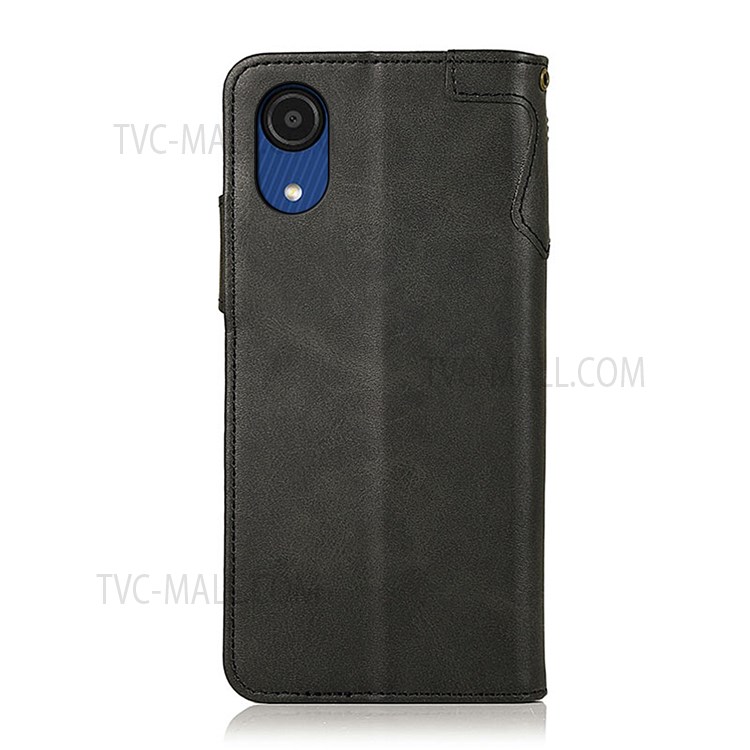 KHAZNEH PU Leather Attached TPU Inner Case Wallet Stand Flip Protective Phone Cover with Strap for Samsung Galaxy A03 Core - Black-3