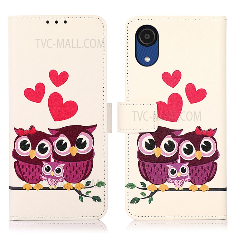 PU Leather Stand Wallet Case Shockproof TPU Shell Pattern Printing Protective Cover for Samsung Galaxy A03 Core - Owls Family-1