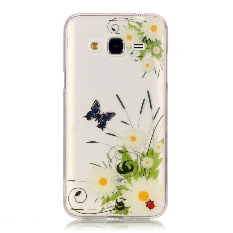 For Samsung Galaxy J3 (2016) Patterned IMD TPU Gel Phone Case - White Daisy Flowers and Butterfly-1