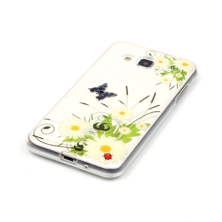 For Samsung Galaxy J3 (2016) Patterned IMD TPU Gel Phone Case - White Daisy Flowers and Butterfly-3