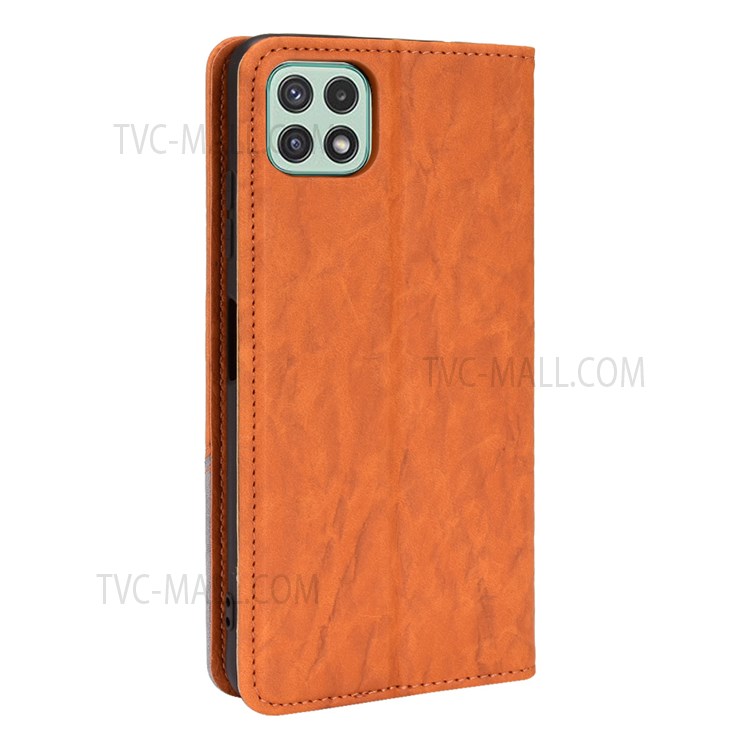 PU Leather + TPU Color Splicing Phone Cover Auto-absorbed Magnet Stand Wallet Case for Samsung Galaxy A22 5G (EU Version) - Brown-3