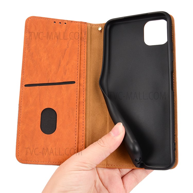 PU Leather + TPU Color Splicing Phone Cover Auto-absorbed Magnet Stand Wallet Case for Samsung Galaxy A22 5G (EU Version) - Brown-6