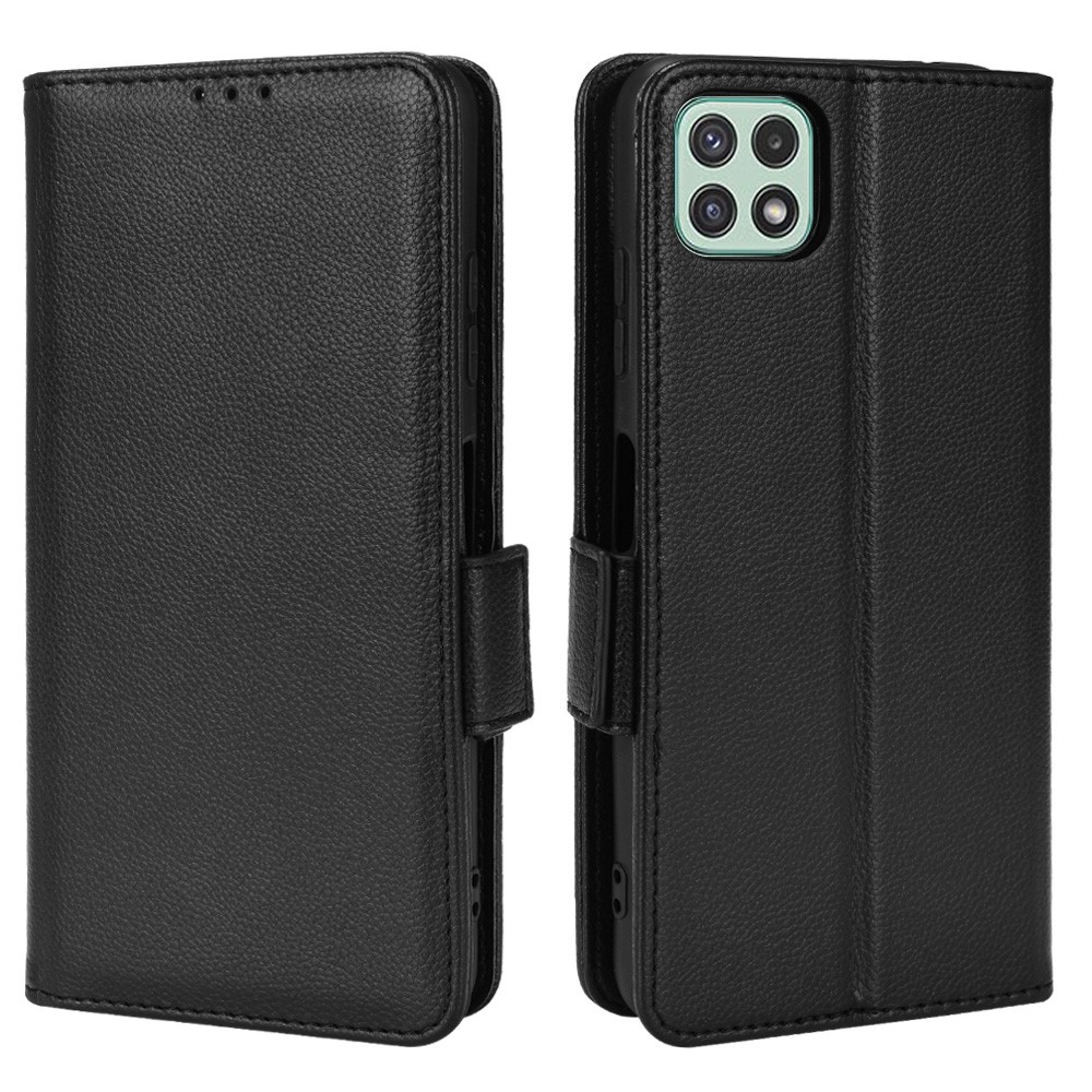 Shockproof Litchi Texture PU Leather Phone Cover + TPU Case Wallet Shell with Horizontal Stand for Samsung Galaxy A22 5G (EU Version) - Black-1