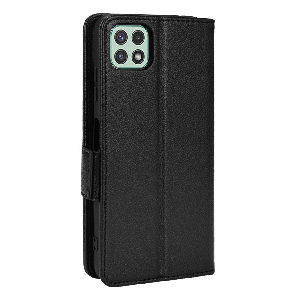 Shockproof Litchi Texture PU Leather Phone Cover + TPU Case Wallet Shell with Horizontal Stand for Samsung Galaxy A22 5G (EU Version) - Black-3