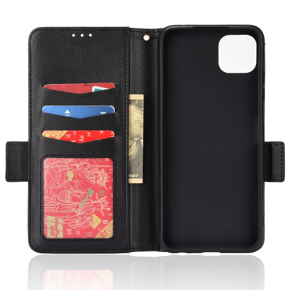 Shockproof Litchi Texture PU Leather Phone Cover + TPU Case Wallet Shell with Horizontal Stand for Samsung Galaxy A22 5G (EU Version) - Black-6