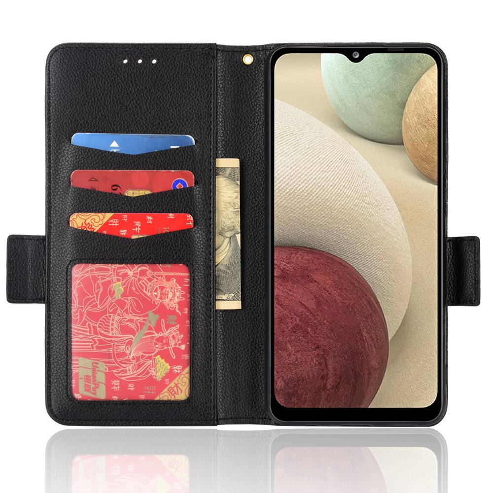 PU Leather + TPU Phone Case Double Magnetic Clasps Litchi Texture Wallet Shell with Stand for Samsung Galaxy A12/A12 Nacho - Black-4
