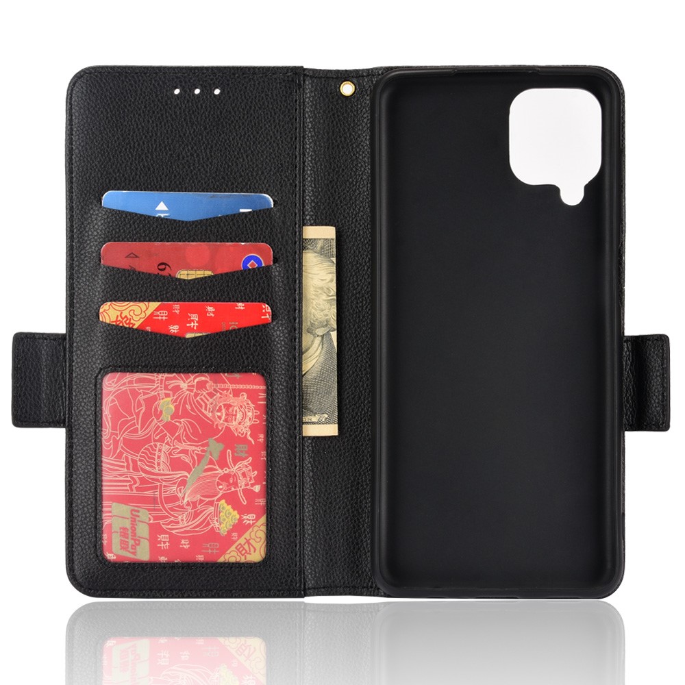 PU Leather + TPU Phone Case Double Magnetic Clasps Litchi Texture Wallet Shell with Stand for Samsung Galaxy A12/A12 Nacho - Black-6