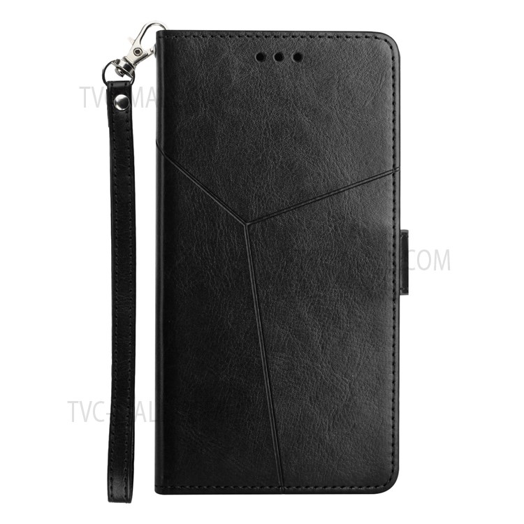 Fashionable Mobile Phone Cover Y-shaped Lines Imprinted Handy Strap Magnetic PU Leather Stand Wallet Case for Samsung Galaxy A03 Core - Black-2