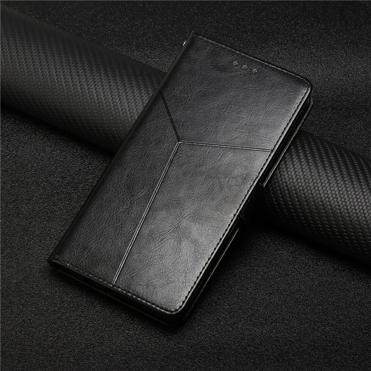 Fashionable Mobile Phone Cover Y-shaped Lines Imprinted Handy Strap Magnetic PU Leather Stand Wallet Case for Samsung Galaxy A03 Core - Black-9
