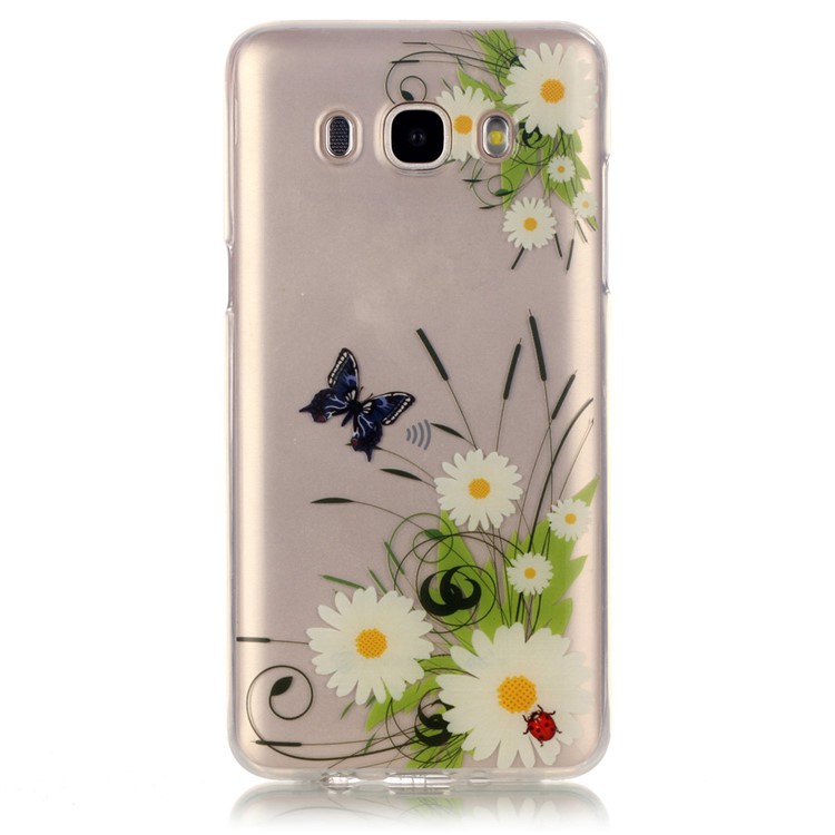 For Samsung Galaxy J5 (2016) Patterned IMD TPU Gel Back Case - White Daisy Flowers and Butterfly-1